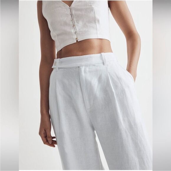 Madewell NWT Harlow Wide-Leg Pant in 100% Linen Size 00 in Eyelet White - Picture 6 of 10
